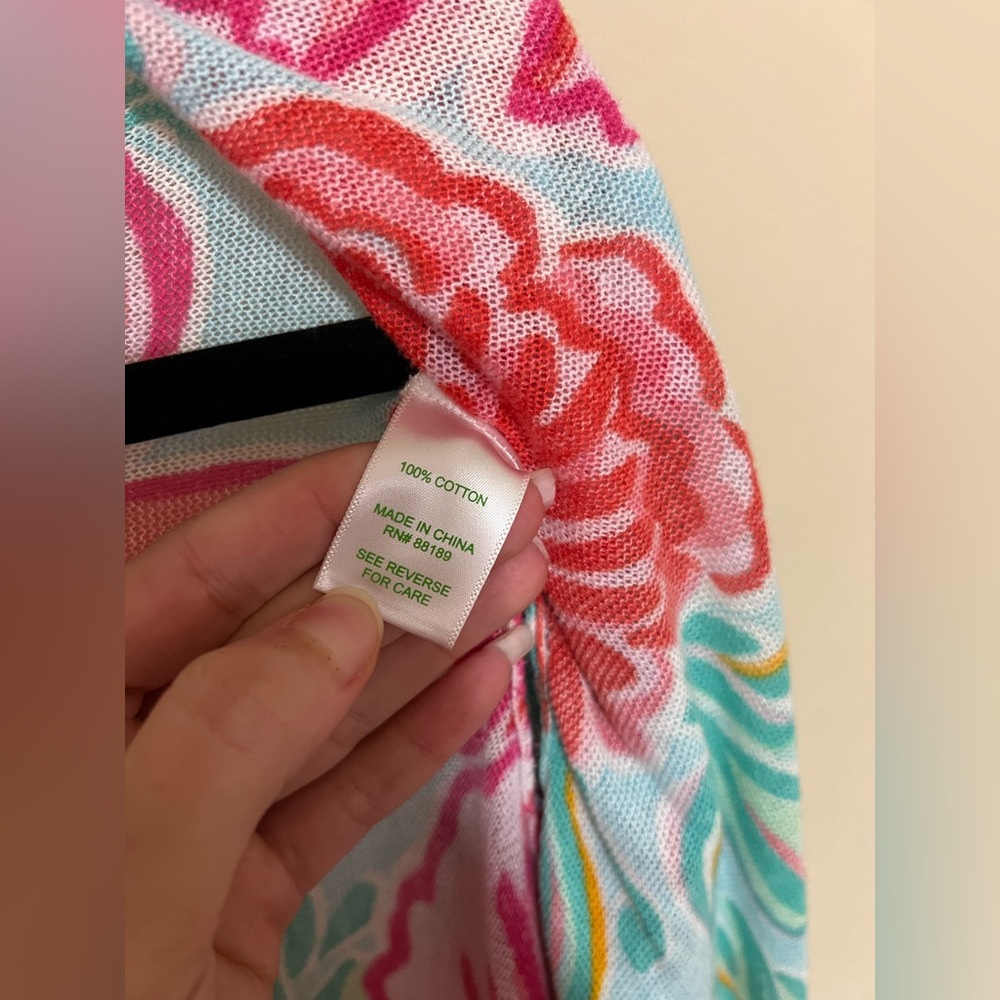 Lilly Pulitzer L/XL Open Swing Cardigan Shawl Swing Teal Pink Draped Jacey - Picture 8 of 11